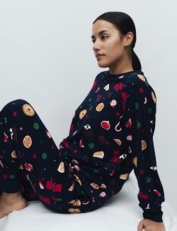 Vánoční domácí pyžamová souprava s motivem jídla z čisté bavlny