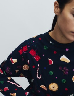 Vánoční domácí pyžamová souprava s motivem jídla z čisté bavlny