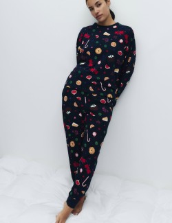 Vánoční domácí pyžamová souprava s motivem jídla z čisté bavlny