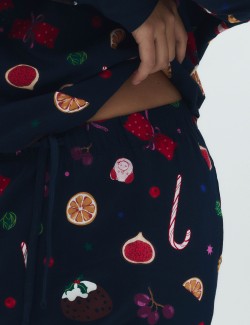 Vánoční domácí pyžamová souprava s motivem jídla z čisté bavlny