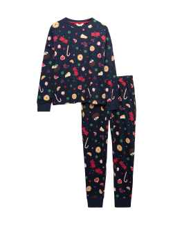 Vánoční domácí pyžamová souprava s motivem jídla z čisté bavlny