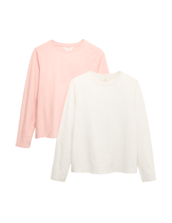 Pyžamové topy z čisté bavlny s dlouhými rukávy, 2 ks