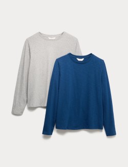 Pyžamové topy z čisté bavlny s dlouhými rukávy, 2 ks