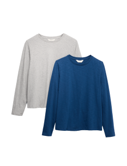 Pyžamové topy z čisté bavlny s dlouhými rukávy, 2 ks