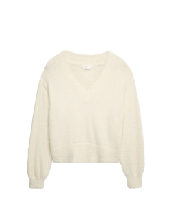 Pohodlný pletený péřový pyžamový top s výstřihem do V