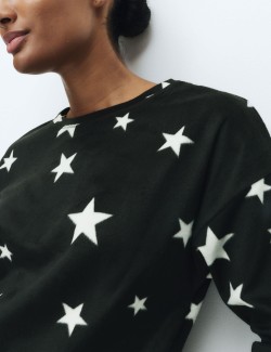 Flísová pyžamová souprava s potiskem hvězd a kalhotami s manžetovým lemem