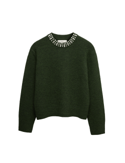 Volný vlněný svetr se zdobením
