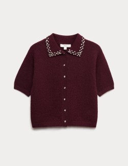 Zdobený zkrácený kardigan s vlnou