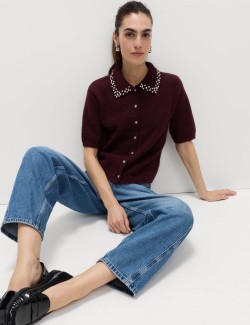 Zdobený zkrácený kardigan s vlnou