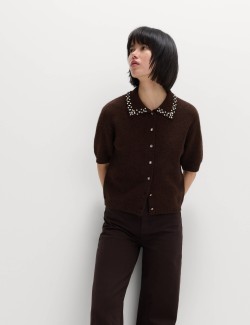 Zdobený zkrácený kardigan s vlnou