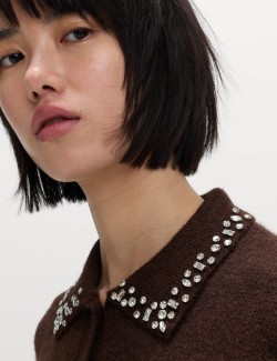 Zdobený zkrácený kardigan s vlnou