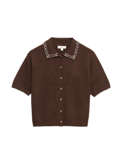 Zdobený zkrácený kardigan s vlnou