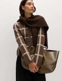 Checked Crew Neck Cardigan With Wool