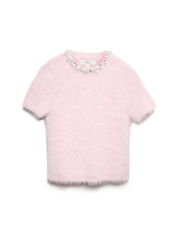 Pletený top s ozdobným kulatým výstřihem