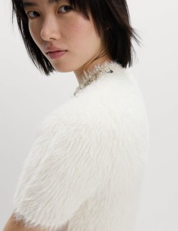 Embellished Crew Neck Fitted Knitted Top