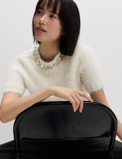 Embellished Crew Neck Fitted Knitted Top