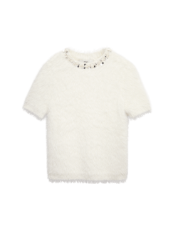 Embellished Crew Neck Fitted Knitted Top