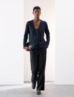 Kardigan z čistého kašmíru s výstřihem do V a knoflíky vepředu