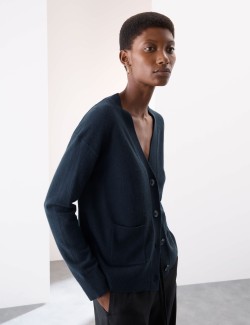 Kardigan z čistého kašmíru s výstřihem do V a knoflíky vepředu