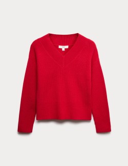 Žebrovaný volný svetr s výstřihem do V