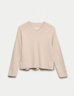 Ribbed V-Neck Relaxed Jumper