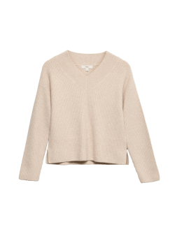 Ribbed V-Neck Relaxed Jumper