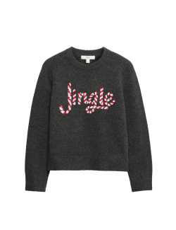 Zdobený svetr ke krku s nápisem a s°vlnou