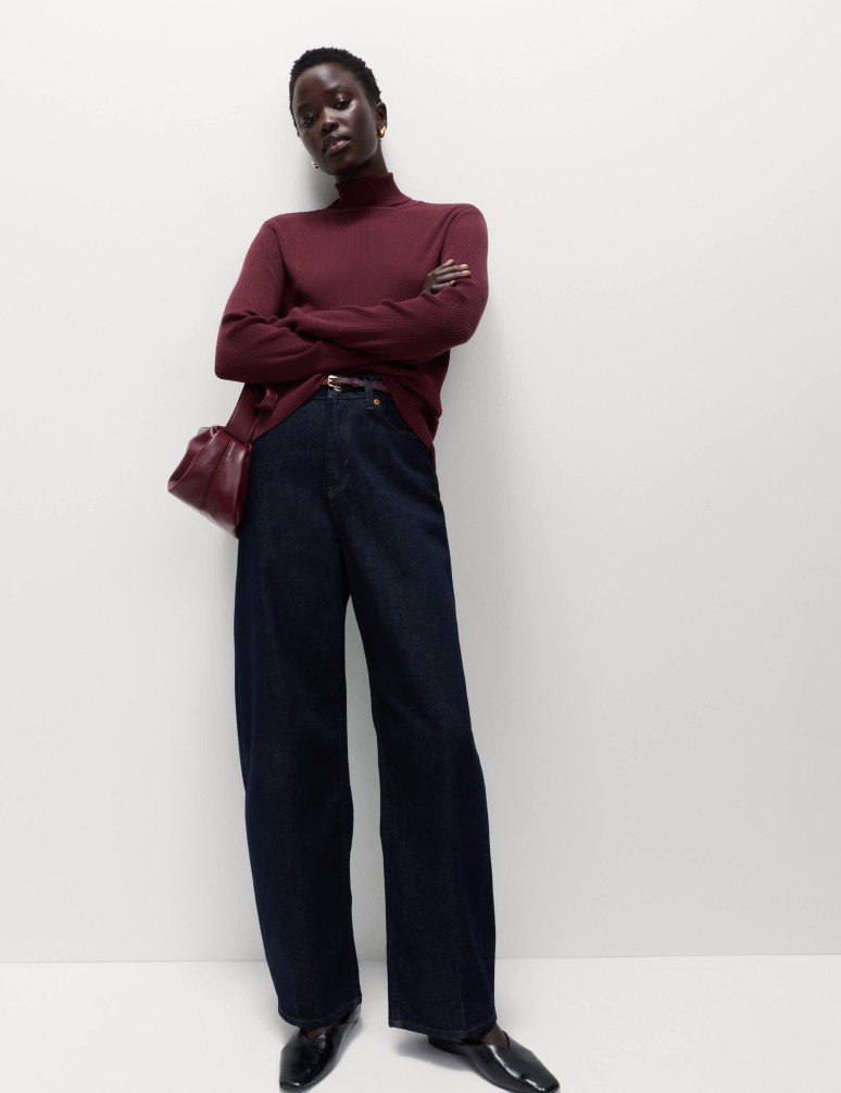 Žebrovaný svetr s rolákovým límcem