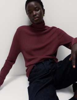 Žebrovaný svetr s rolákovým límcem