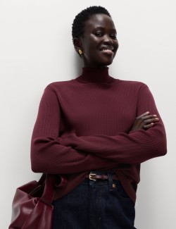 Žebrovaný svetr s rolákovým límcem