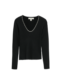 Pletený top s kulatým výstřihem a zdobením