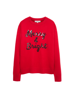 Svetr ze vzdušné příze s výstřihem ke krku a flitrovým nápisem