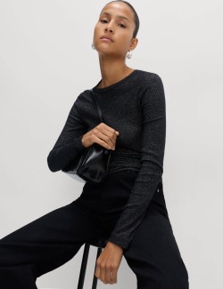 Žebrovaný třpytivý top, s vysokým podílem bavlny