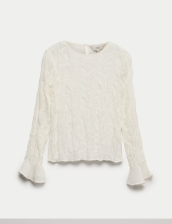 Krajková texturovaná halenka s kulatým výstřihem