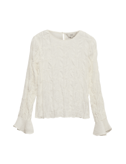 Krajková texturovaná halenka s kulatým výstřihem