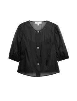 Organza Embellished Button Detail Top