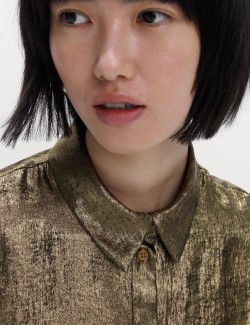 Průhledná košile s límečkem a fóliovým potiskem