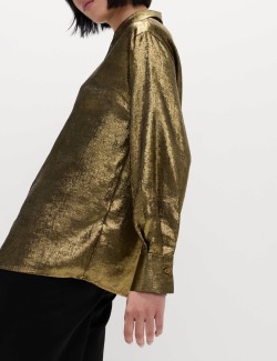 Průhledná košile s límečkem a fóliovým potiskem