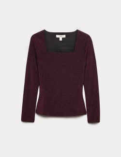 Třpytivý top s hranatým výstřihem