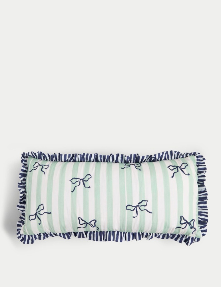 Cotton Rich Striped Bow Bolster Cushion