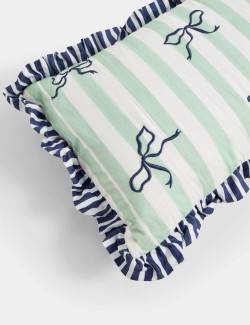 Cotton Rich Striped Bow Bolster Cushion