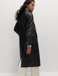 Faux Leather Collared Longline Car Coat
