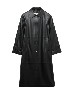 Faux Leather Collared Longline Car Coat