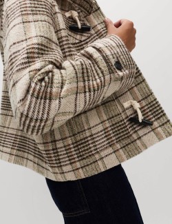 Checked Hooded Duffle Coat With Wool