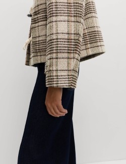 Checked Hooded Duffle Coat With Wool