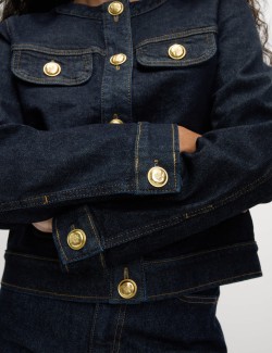 Denim Collarless Button Through Jacket
