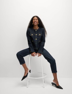 Denim Collarless Button Through Jacket