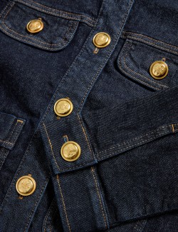 Denim Collarless Button Through Jacket