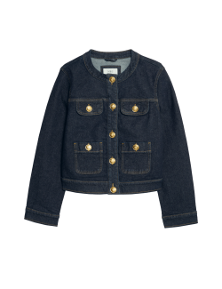 Denim Collarless Button Through Jacket