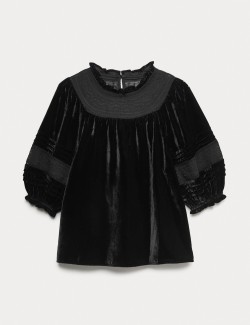 Velvet Embroidered Blouse